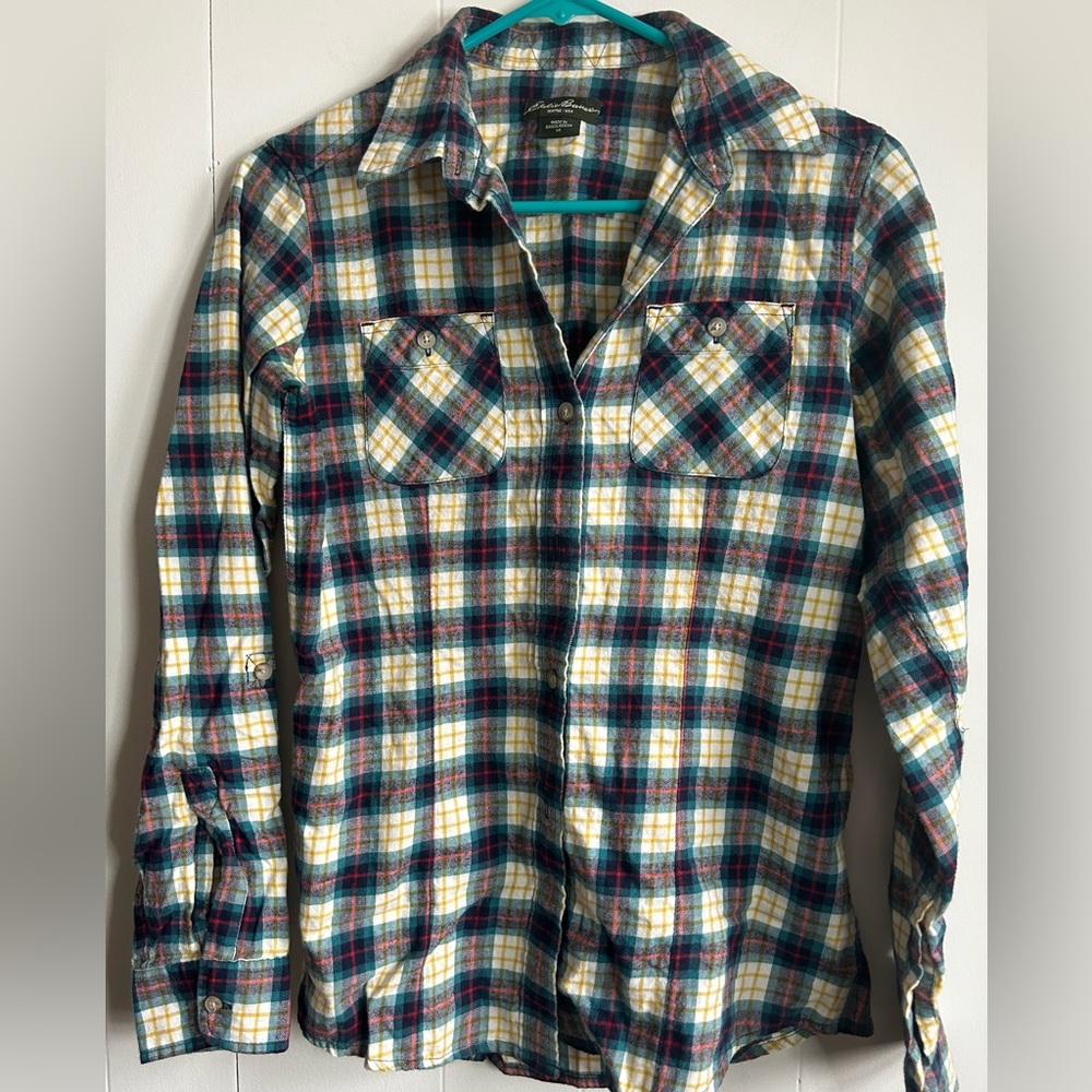 Eddie Bauer Flannel Button Down Shirt Women’s Size XS Multicolor 100% Cotton EUC